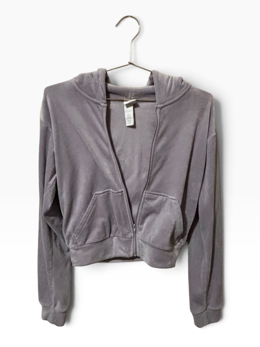 H&M Plush Hooded Zip Jacket in Gray